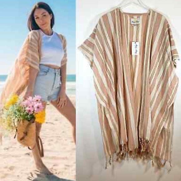 NWT Revolve Rays for Days Kimono OS CocoCabana Striped Open Front 100% Cotton - Picture 1 of 9